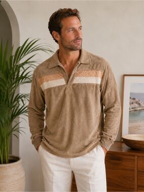 Vintage Kennington LTD 70s Terry Cloth Polo Pullover | Brown Retro Men’s L